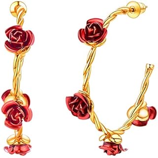 U7 Enchanting Rose Hoop Earrings with Push Back for Women, 18K Gold Plated Copper, Dainty Cuff Design - Eco-Friendly Material