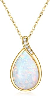 YDD 14k Solid Gold White Opal Necklace for Women Dainty Pear-Shape Teardrop Pendant Opal with Genuine Diamond Necklace Opal Gemstone October Birthstone Opal Jewelry Gifts for Her 16"-18"