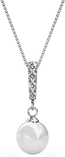 Cate & Chloe Gabrielle 18k White Gold Pearl Cluster Pendant Necklace with Crystals, Beautiful Simulated Pearl Necklaces w/Round Cut Diamond Crystals, Wedding Anniversary Necklace