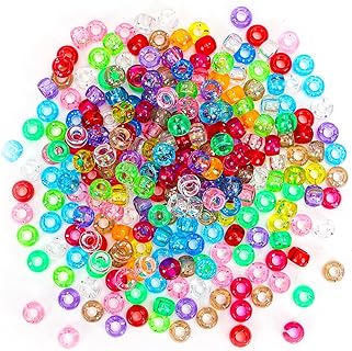 Glittery QUEFE Acrylic Kandi Bead Bracelets - 1200pc Set, 6x9mm Pony Beads for DIY Craft & Hair Styling - Dazzling Artistic Accessory