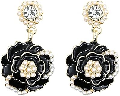 White Pearl Flower Drop Earrings 925 Sterling Silver Post Long Fringe Pearl Pendant Petal Stud Dangle Statement Earring for Women Girls