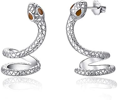 Sterling Silver Snake Hoop Earrings with Push Back Design for Women: Hypoallergenic Silver Stud Earpieces for Every Day Wear or Special Occasions