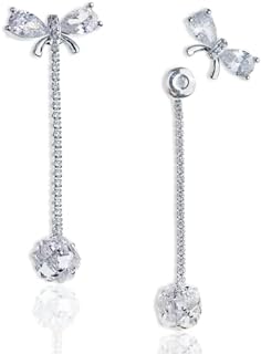 Sonateomber Small Rhinestone Bow Earrings Stud for Women - Sparkly Cubic Zirconia Chain Crystal Ball Drop Dangle Jewelry Gift