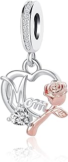 MZC Jewelry Mom Charm for Pandora Bracelets Women Girl Rose Gold Flower Love Heart Dangle Mother Bead from Daughter Son Birthday