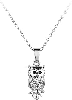 Copper Owl Pendant Necklace with Cubic Zirconia on a Rolo Chain - Perfect Gift for Women and Girls