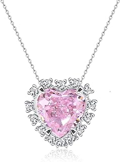 9.56CT Pink Diamond Necklace for Women - Pink Diamond Heart Pendant Necklace with Cubic Zirconia Halo-18K Gold Plated 925 Sterling Silver Jewelry Gift on Birthday Anniversary Mother's Day
