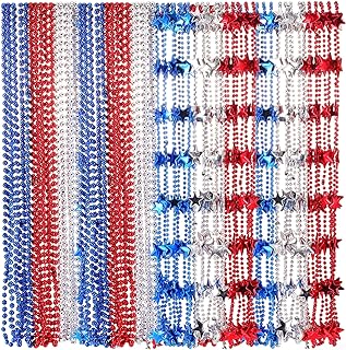 30 Pieces Patriotic Star Bead Necklace 4th of July Beads Necklace Independence Day Necklace Plastic Necklace Party Necklace Carnival Decoration