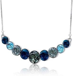 Crystal Necklace – 9-Stone Crystal Necklace for Women with Blue Austrian Crystals – 18.7-inch with 2-inch Extender Blue Necklace – Statement Necklace for Prom, Wedding, Engagement
