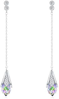 Platinum-Plated Color Change Multi-Teardrop Earrings Made with Aurora Borealis Swarovski Crystals