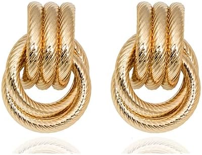 Gold Earrings for Women Trendy Gold Chunky Hoop Geometric Statement Hollow Tube Earrings Long Link Dangle Earrings Gold Prom Earrings for Women