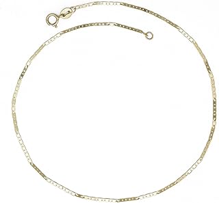 JewelryWeb - Solid 10K Yellow Gold Thin Flat Mariner Link Anklet - 1.3mm wide x 10" long - Ankle Bracelet for Women - Hypoallergenic - Non-Tarnish - Dainty Anklet