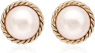 Push-Back Faux Pearl Stud Earrings, 18k Gold Plated Studs for Women, Elegant Mierfyni Design Jewelry made in China