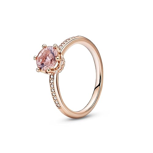 Pink Sparkling Crown Solitaire Ring - Rose Gold Ring for Women - Sparkling Jewelry for Women - 14k Rose Gold-Plated Rose with Cubic Zirconia