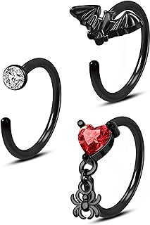 COCHARM Black Halloween Nose Rings 20g Bat Nose Hoop Nose Ring Detailed Dangle Spider Nose Hoop 8mm Hoop Nose Piercing 20 Gauge Nose Jewelry