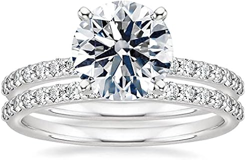 Moissanite Rings for Women 2 CT Round Cut Wedding Ring Set Engagement Rings for Women 10k 14k 18k White Gold Rose Gold Yellow Gold Free Engraving