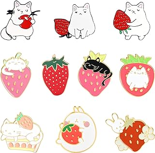 Sweet Strawberry Enamel Pins Set Cartoon Fruit Rabbit Cat Lapel Pins for Women Girl Cute Brooches Pin Badges for Clothing Backpacks