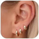 Chunky Gold Hoop Earrings Set for Women, Dainty 14K Gold Earrings Stack for Women Trendy, Hypoallergenic Lightweight Thick Huggie Hoops Stackable Earrings for Girls Gift