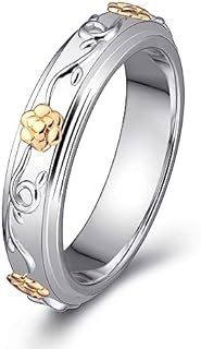 14K White Gold Plated Rose Flower Engagement Ring with Gold Plated Brass Gem for Women and Girls, Pearl Shape Design