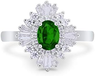 Blue Apple Co. Art Deco Vintage Oval Halo Wedding Engagement Bridal Ring Baguette Round Cubic Zirconia 925 Sterling Silver