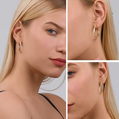 Senteria Sterling Silver Hoop Earrings for Women Heart Silver Hoops Earrings With Cubic Zirconia Small Medium Silver Hoop Earrings Hypoallergenic Silver Cubic Zirconia Hoop Earrings 30mm