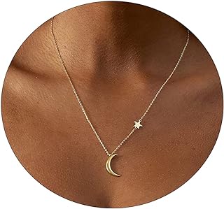Lobster Clasp 14k Gold/Silver Plated Crescent Moon Necklace with Cable Chain and Agate Gem for Women and Girls: Delicate Minimalist Design
