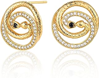 Dremmy Studios Gold Stud Earrings for Women Girls 14K Gold Plated Snake Cross Earrings S925 Silver Post Flower Heart Butterfly Cartilage Earrings Zirconia Moon Star Earrings for Multiple Piercing