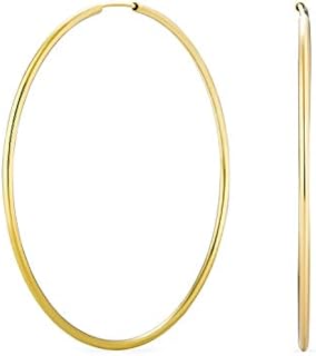 Timeless Minimalist Endless Continuous Lightweight Simple Thin 2-3mm Tube Hoop Earrings Gold Plated For Women Teens Polished Finish 1.75,2, 2.5 2.75 Inch Diameter