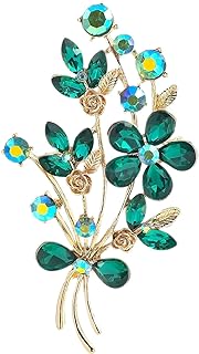 YOQUCOL Red Colour Zircon Crystal Poppy Flower Bouquet Shape Brooch Pins for Woman Girls Gift