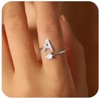 Stackable Silver Rings for Women/Girls - Adjustable Size, No Gemstone, Dainty Initial Letter Style, Stainless Steel, Clasp Design, Ideal for Thumb/Pinky