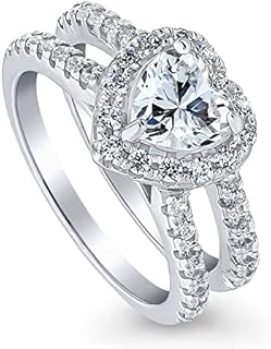 BERRICLE Sterling Silver & Cubic Zirconia Heart Halo Engagement Ring for Women, Rhodium Plated, Size 4-10