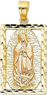 14k Yellow and White Gold 'Our Lady of Guadalupe' Pendant - Luxurious and Hypoallergenic Jewelry for Women