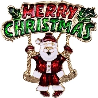 SELOVO Austrian Crystal Vintage Rhinestone Bell Santa Sleigh Boot Brooch Pin