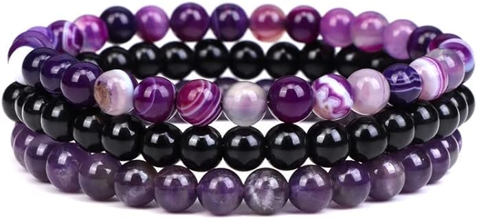 Pingyongchang 3Pcs 8mm Semi-Precious Gemstones Beaded Bracelets for Women Men Healing Crystal Stone Bracelet Stress Relief Stretch Round Beaded Elastic Luck Bracelets Unisex Friendship Jewelry Gifts