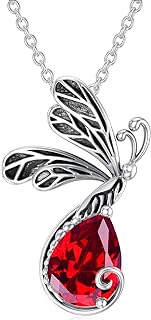 Dragonfly Necklace 925 Sterling Silver Lab Grown Ruby/Sapphire Pendant Authentic Birthstone Animal Jewelry Gifts for Women Girls Dragonfly Lovers