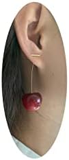Women's 3D Red Crystal Cherry Drop Earrings with French Wire, Lightweight and Hypoallergenic Alloy Resin Fruit Design