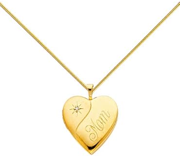 14K Yellow Gold "Mom "Heart Star Locket Pendant with 0.8mm Yellow Snake Chain Necklace