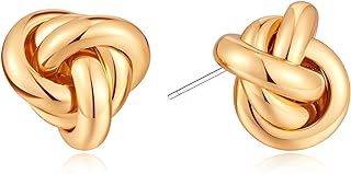 TONLUYAX Large Gold Love Knot Stud Earrings with Push Back for Women, Hypoallergenic Trendy Chunky Hoop Earrings