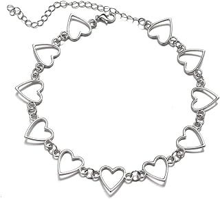 Diamond Accented Heart Shaped Choker Necklace with Sturdy Cable Chain in Durable Zinc Material
