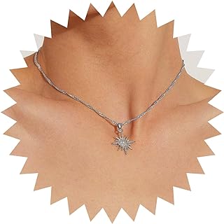 Boho Starburst Pendant Necklace Gold Northstar Choker Necklace Vintage Crystal Star Collar Necklace Rhinestone Starburst Necklace Jewelry for Women and Girls