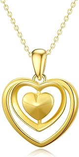 SISGEM 18K Yellow Gold Double Heart Pendant Necklace with Box Chain and Spring Ring Clasp for Women, Ideal Love-Inspired Gift for Wife, Mom, Girlfriend