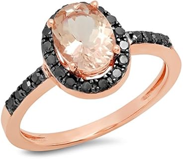Dazzlingrock Collection 14K Oval Cut Morganite & Round Black Diamond Ladies Halo Bridal Engagement Ring, Rose Gold