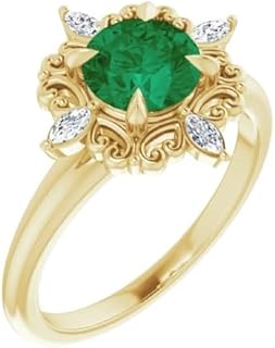 Art Deco North Star Emerald Engagement Ring, 14k Gold & Sterling Silver, Ideal for May Birthstone Gift, Vintage Emerald Wedding Ring Design