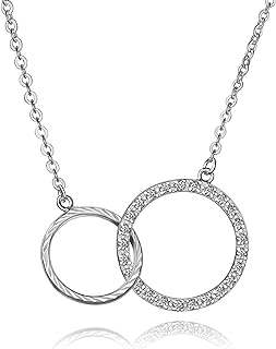 Mother Daughter Necklace Sterling Silver Jewelry for Women Mother Daughter, Interlocking Double Circle Necklace as Mothers Day Gifts for Mom Necklace