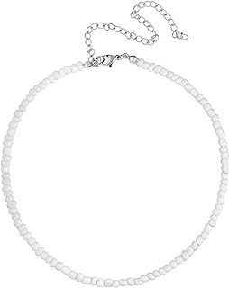 Sacina White Beaded Boho-Chic Choker With Durable Ball Chain - Classy Summer & Beach Accessory For Women, Made with Stainless Steel and Acrylic Materials