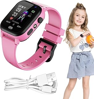 Lueearキッズスマートウォッチ、GPS搭載で4G対応、内蔵カメラと懐中電灯付き。教育ゲームや自撮り機能で子供に最適。