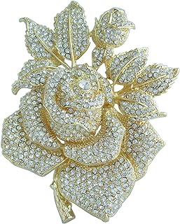 Sindary Splendid Large Rose Flower Brooch, 5.32 Inch Blue Enamel Pin with Austrian Crystal, Zinc Alloy, Pin Clasp, Doubling as Pendant