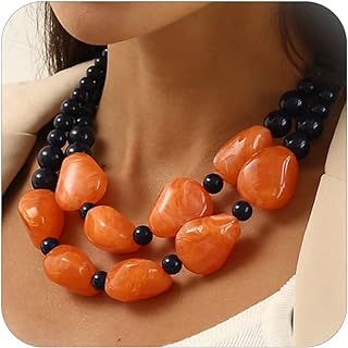 Harry and Henry Chunky Necklaces for Women Crystal Layered Statement Necklace Multi Layer Chunky Beaded Necklace Boho Jewelry Beach Summer Gifts