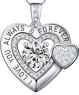 Moissanite Necklace for Women, 925 Sterling Silver Fine Jewelry, Double Heart Pendant Necklace, Birthday Gift for Wife, Anniversary Present for Women, Jewelry Gift for Girlfriend Mom Girls