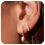 Gold Hoop Earrings for Women, 14k Gold Cartilage Earring set Hypoallergenic Drop Pearl Earrings Dainty Gold Stud Earrings Small Gold Huggie Hoop Earrings for Women Trendy Gold Jewelry