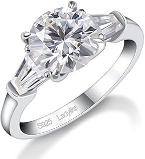 Ladylike Moissanite 3 Stone Engagement Rings for Women D Color VVS1 Round Cut Lab Created Diamond Rings 18K White Gold Plated Anniversary Wedding Promise Ring for Women